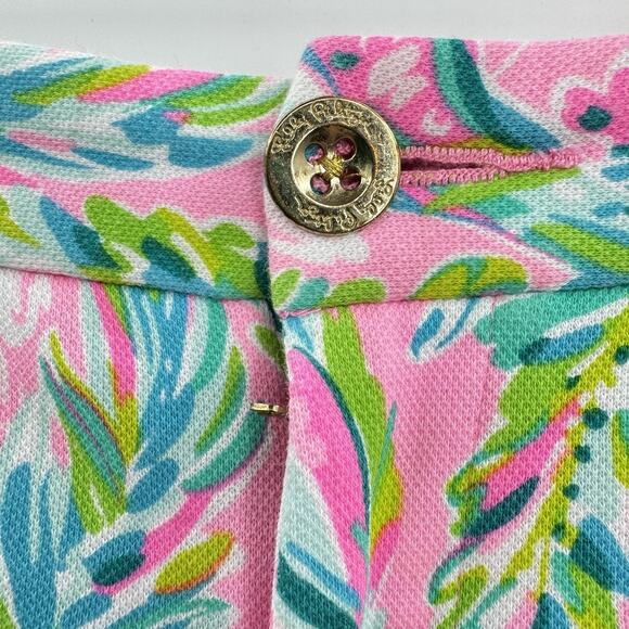 Lilly Pulitzer Buttercup Scallop Hem Shorts Sz 14 Pink Green Stretch Tropical - Picture 5 of 11